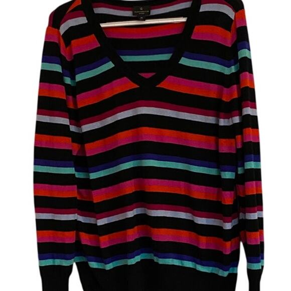 Worthington Woman XL Bold Multicolor Stripe V-Neck Sweater - Picture 2 of 5